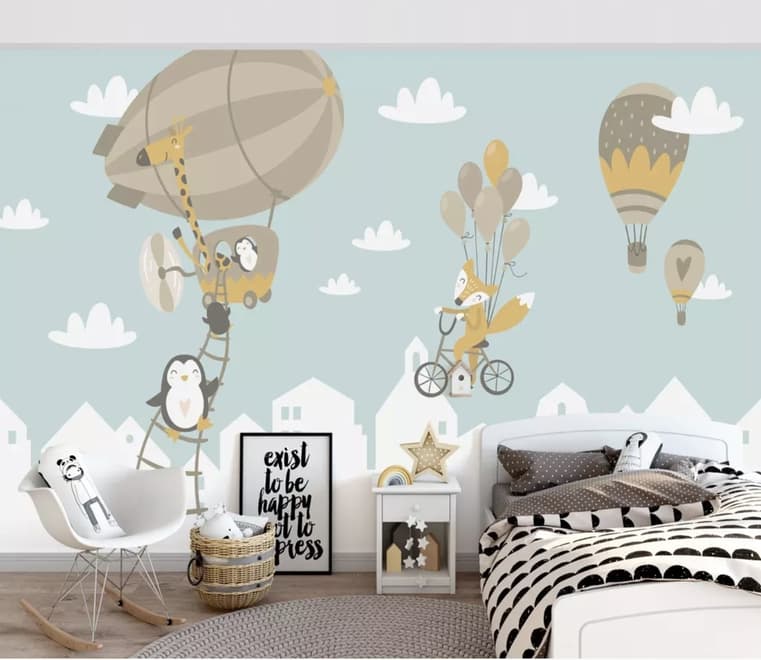 Big Air Balloon with Cute Animals Papier peint panoramique