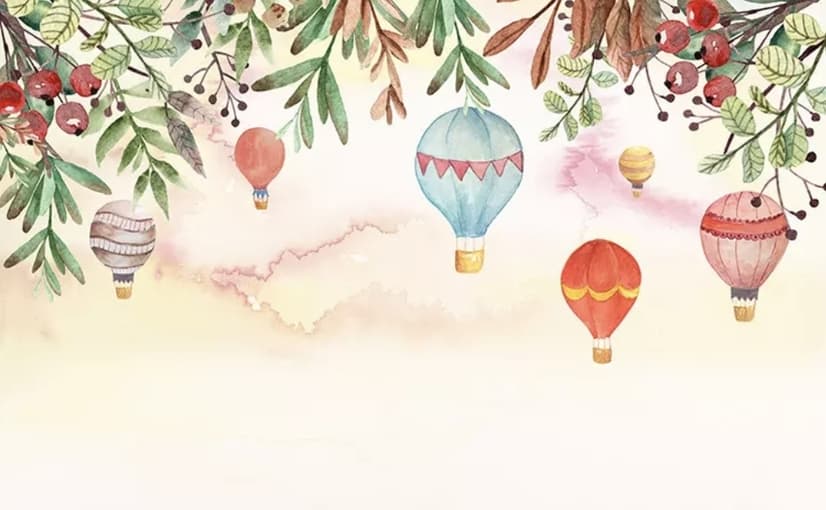 Kinder Heißluftballon mit Zweigen Fototapeten