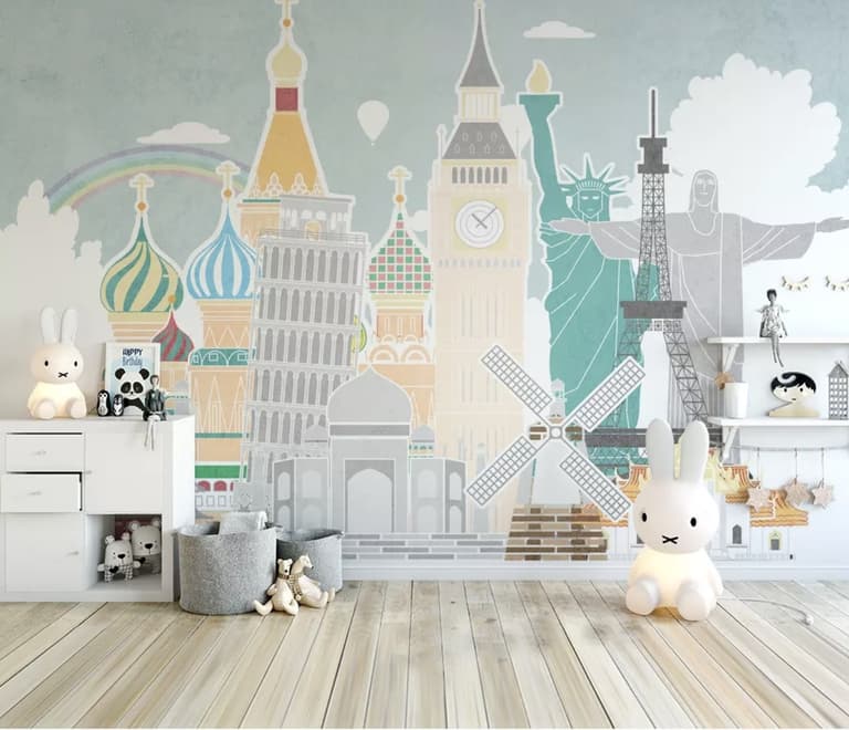 Papier peint bâtiments emblématiques pour enfants