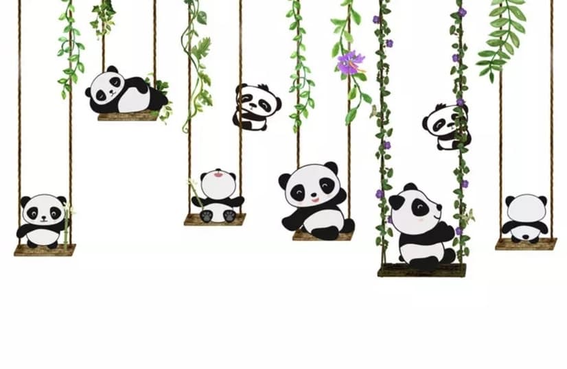 Panda Bears with Swing Wallpaper Mural