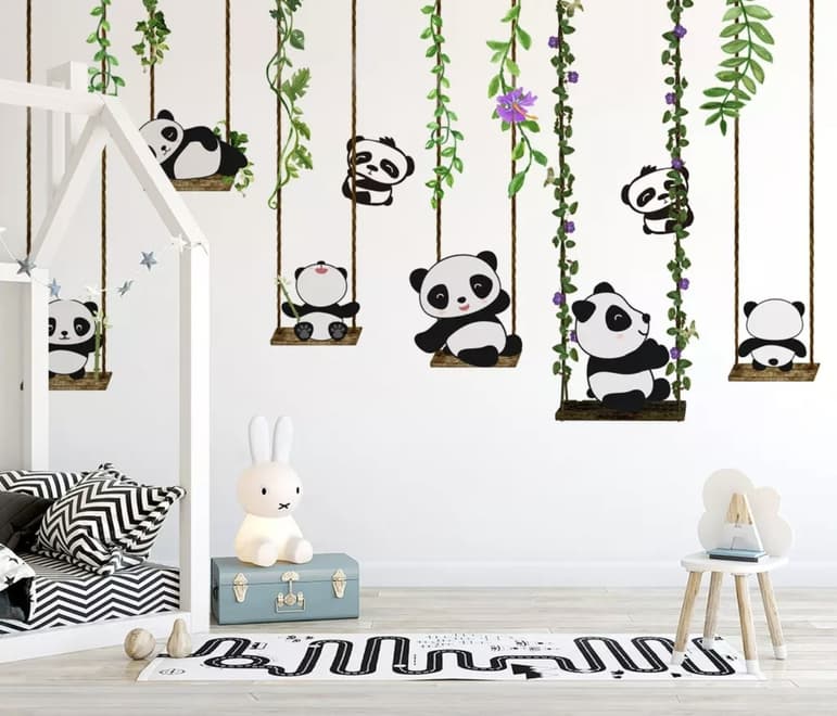 Papier peint panda avec balançoire