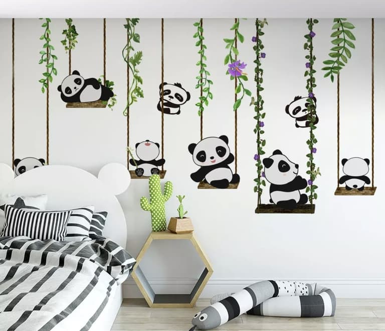 Panda Bears with Swing Wallpaper Mural