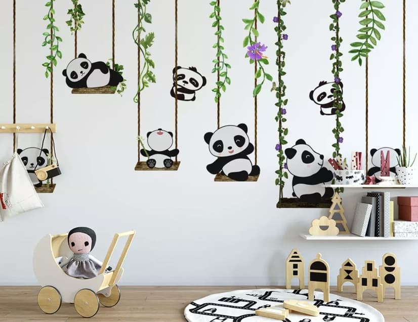 Panda Bears with Swing Wallpaper Mural