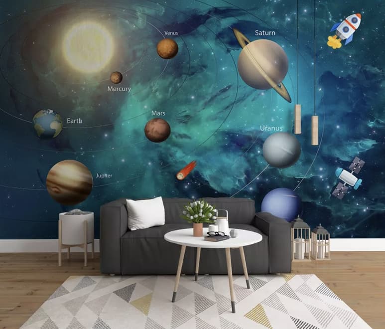 Solar System Planets and Sun Wallpaper Mural