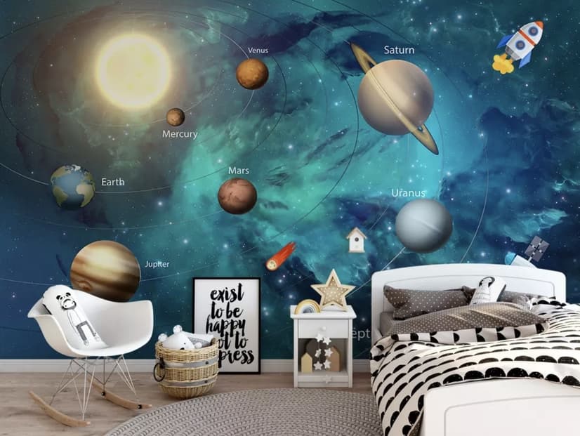 Solar System Planets and Sun Wallpaper Mural