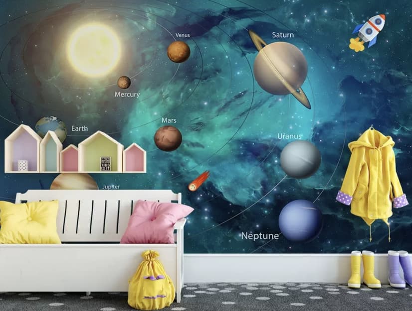 Solar System Planets and Sun Wallpaper Mural