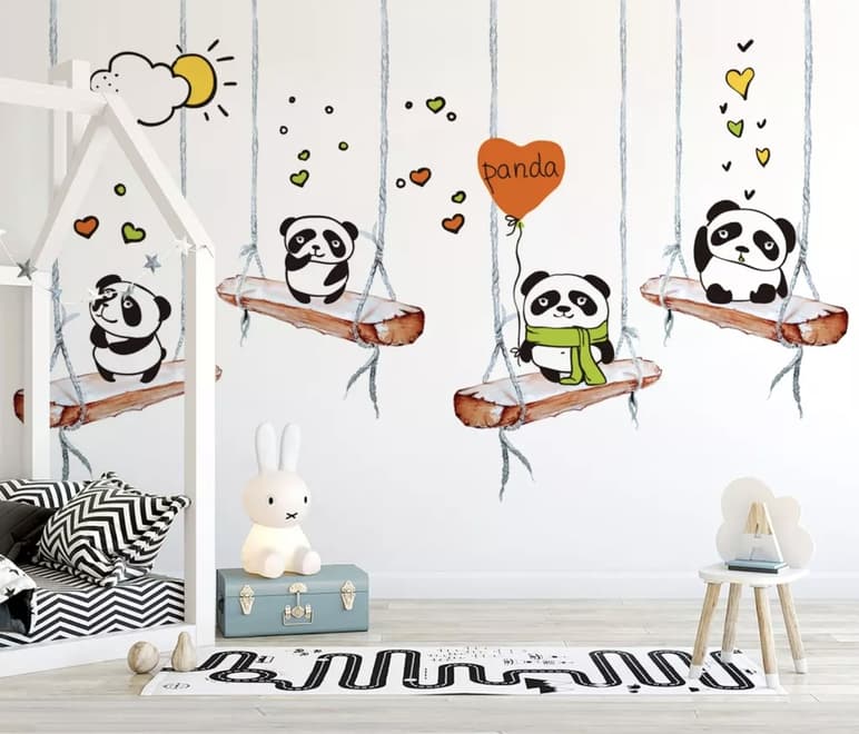 Swinging Panda Bears Wallpaper Mural