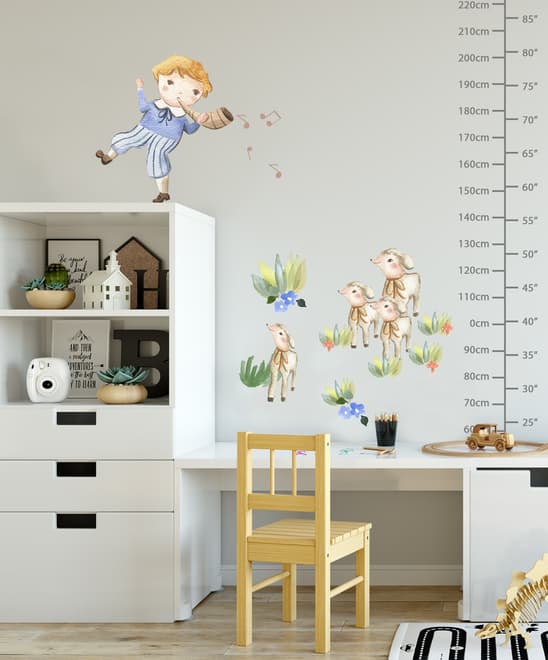 Kids Little Boys and Cute Sheeps Wall Decal Sticker