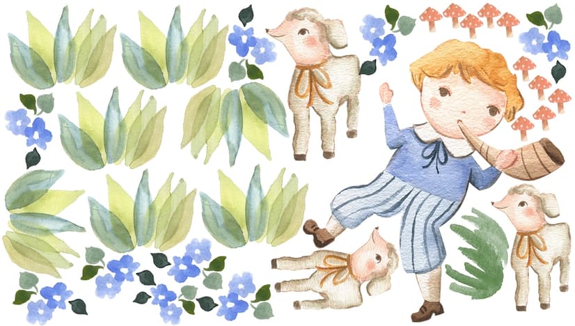 Kids Little Boys and Cute Sheeps Wall Decal Sticker