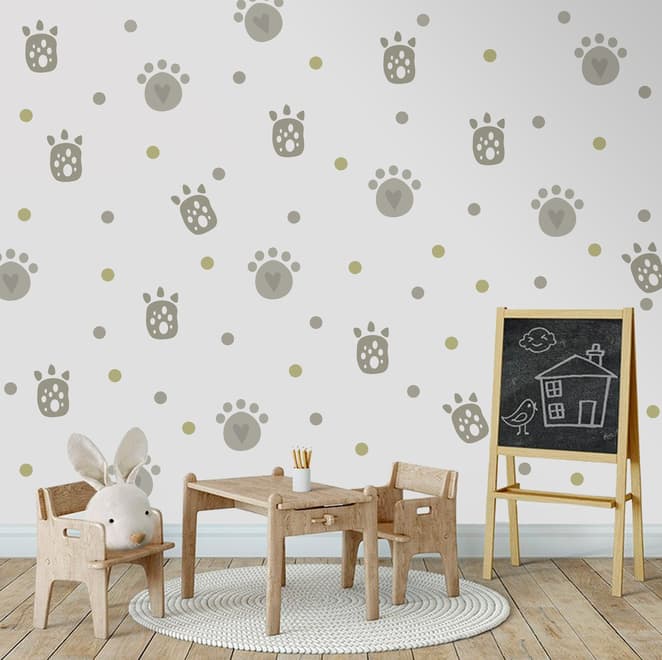 Stickers muraux pattes de chat gris avec pois pour enfants