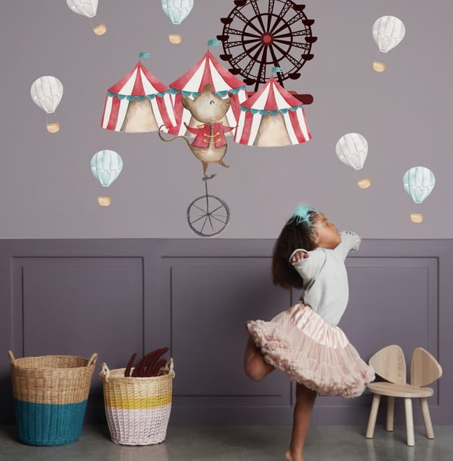 Kids Watercolor Circus Amusement Park with Little Hot Air Balloon Wall Decal Sticker