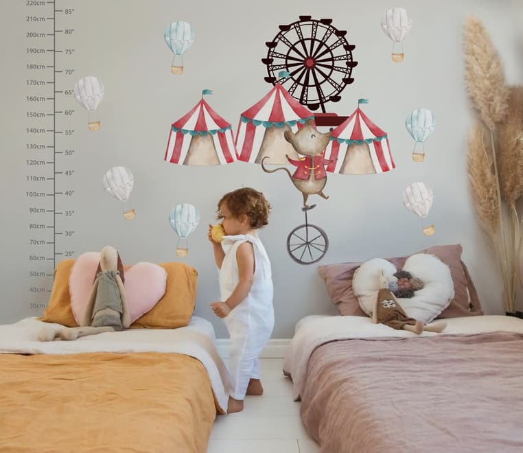 Kids Watercolor Circus Amusement Park with Little Hot Air Balloon Wall Decal Sticker