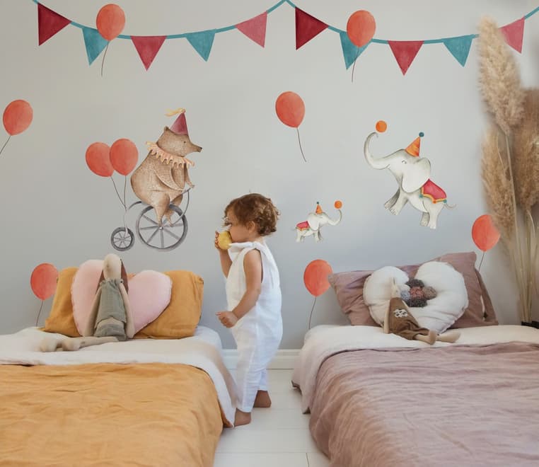 Kids Circus Cartoon Bear and Elephants Wall Decal Sticker