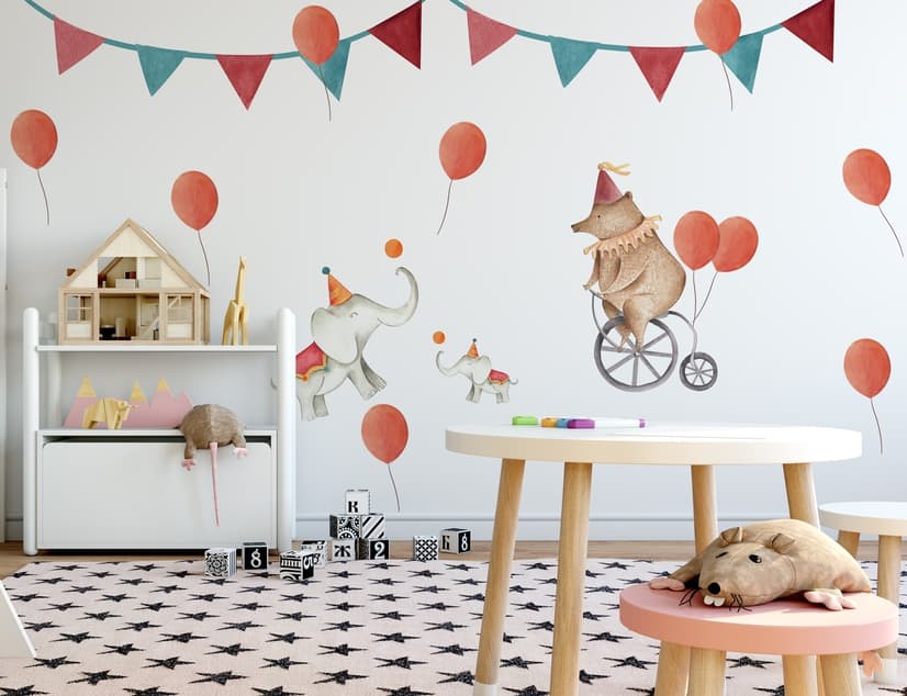 Kids Circus Cartoon Bear and Elephants Wall Decal Sticker