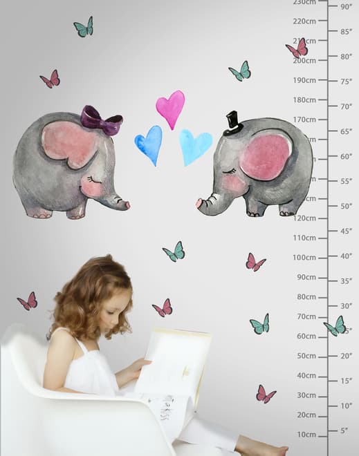 Kids Cute Elephant and Little Butterfly Wall Decal Sticker