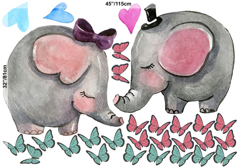 Kids Cute Elephant and Little Butterfly Wall Decal Sticker