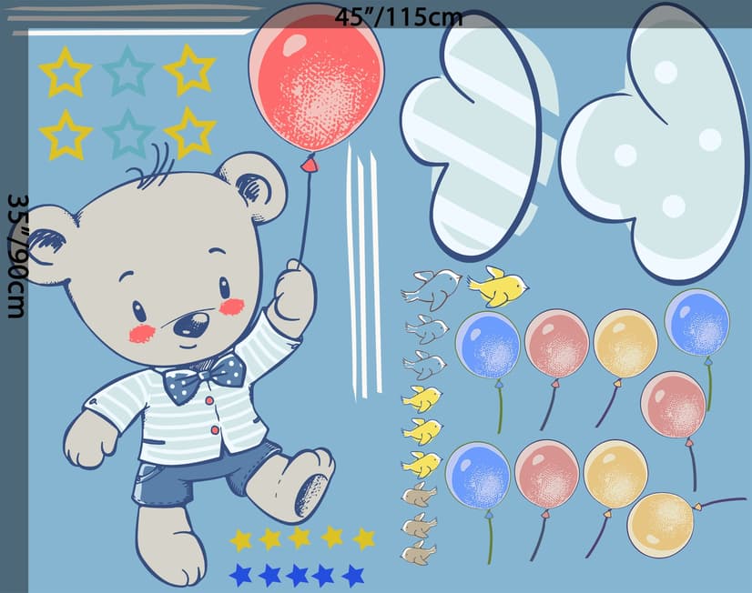 Kids Flying Cute Bear and Colorful Stars in the Cartoon Sky Wall Decal Sticker