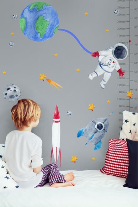 Kids Watercolor Space with Astronaut and Earth Wall Decal Sticker