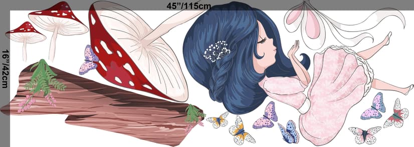 Niedliches kleines Mädchen im Wald mit buntem Schmetterling Wandtattoo