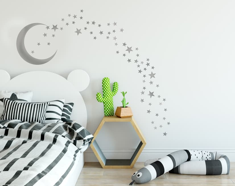 Silberner Mond und kleine Sterne Wandtattoo