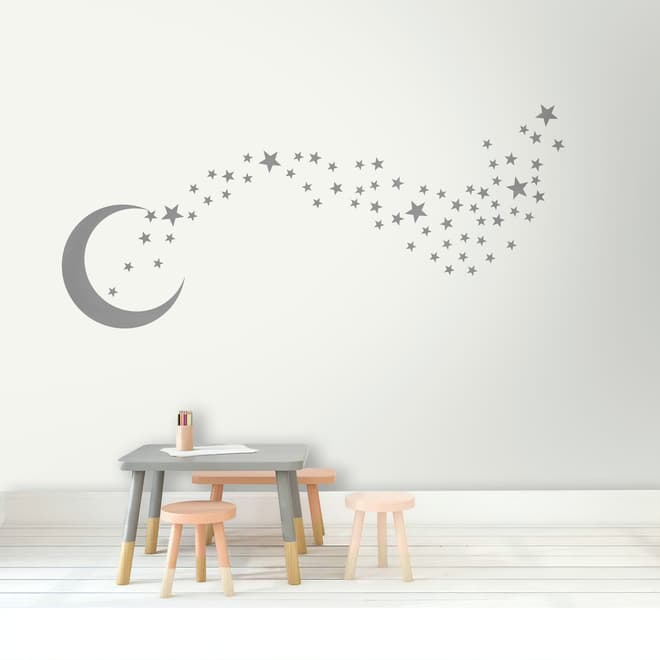 Silver Moon and Little Stars Wall Decal Sticker