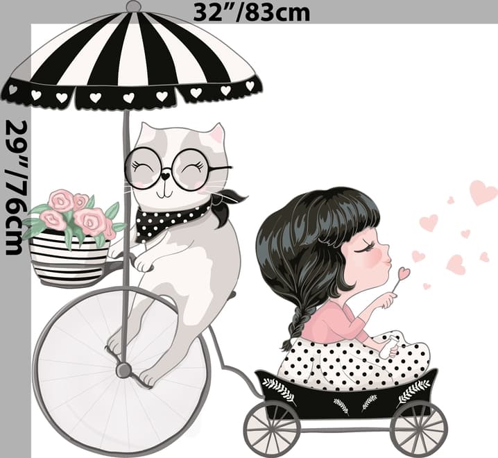 Cute Cat and Beautiful Girl Riding the Bike Wall Decal Sticker