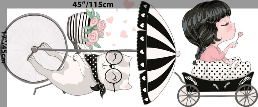 Cute Cat and Beautiful Girl Riding the Bike Wall Decal Sticker