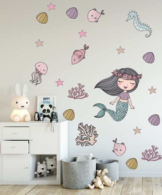 Kids Mermaid Ariel and Underwater Wall Decal Sticker