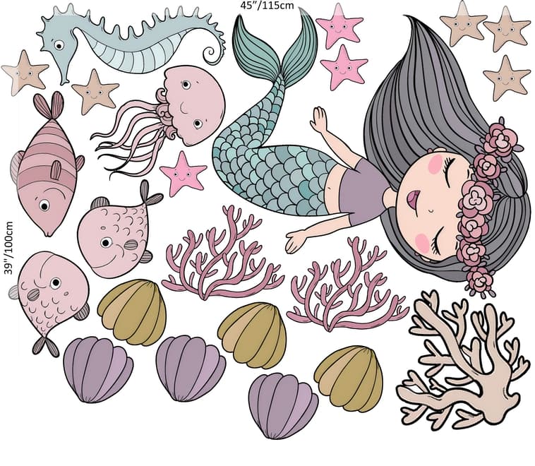 Kids Mermaid Ariel and Underwater Wall Decal Sticker