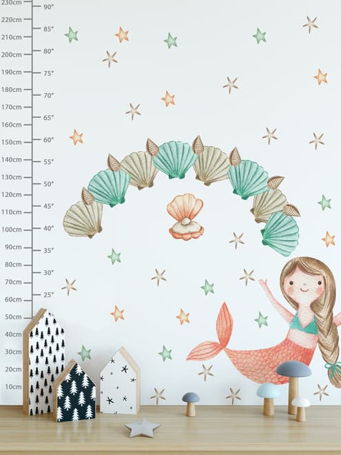 Stickers muraux sirènes filles huître perle enfants