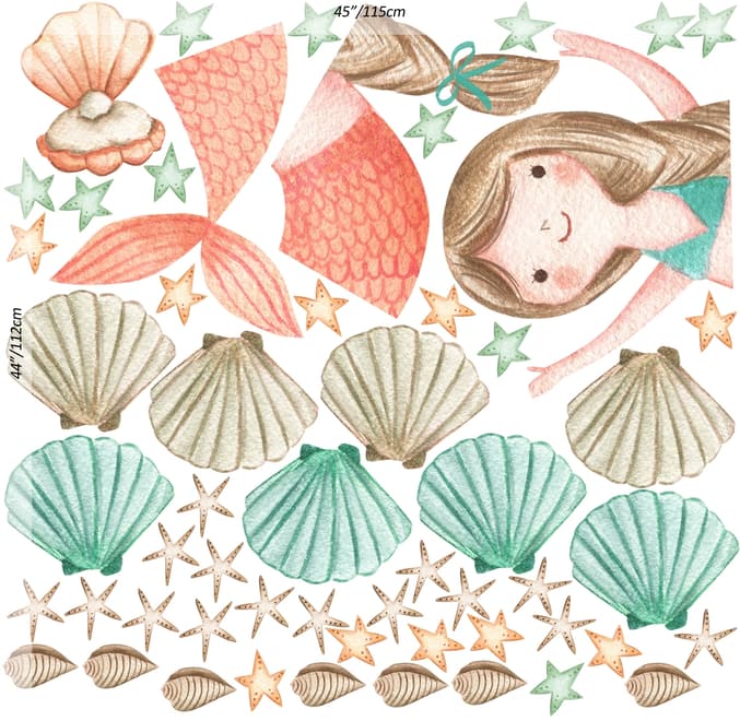 Stickers muraux sirènes filles huître perle enfants