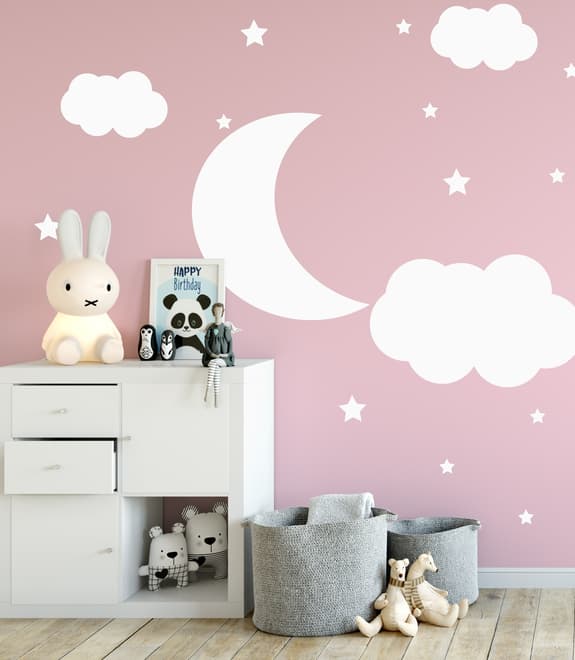 Wandtattoo Weißer Halbmond mit Wolken fürs Kinderzimmer