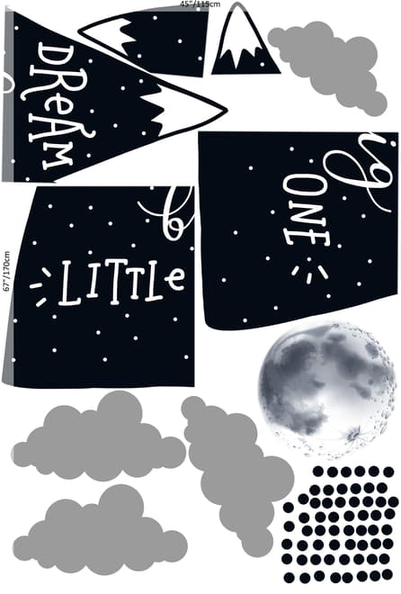 Kids Black Mountains and Dark Moon Wall Decal Sticker