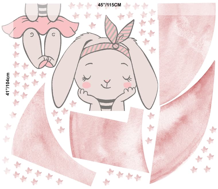 Kinder Wasserfarben Niedlicher Hase und Rosa Mond mit Kleinen Sternen Wandtattoo