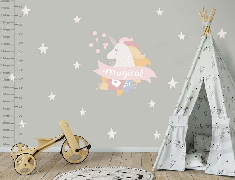 Kids Pink Unicorn with White Little Stars Wall Decal Sticker