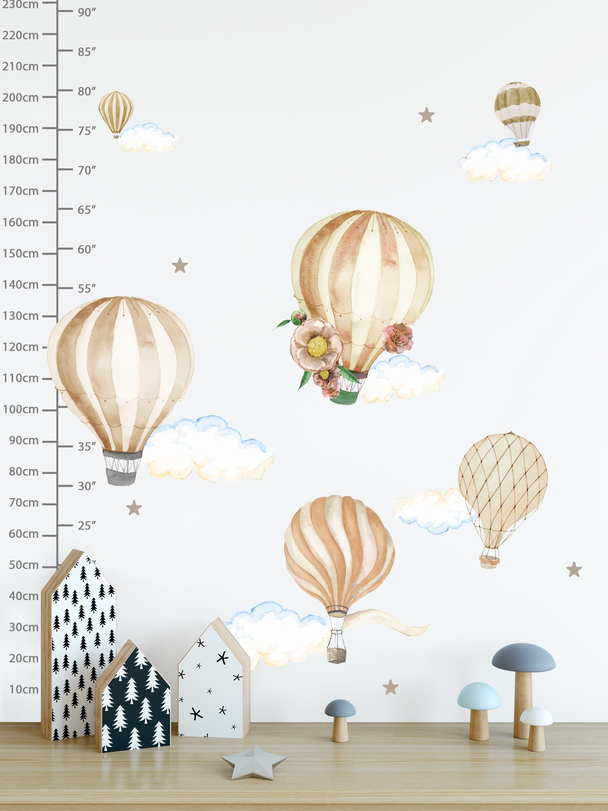 Kids Watercolor Brown Hot Air Balloon Wall Decal Sticker