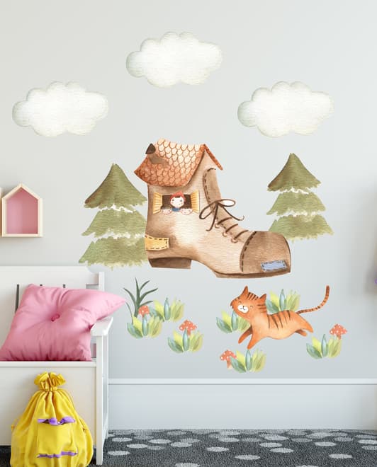 Stickers muraux chaussure woodland chats mignons enfants