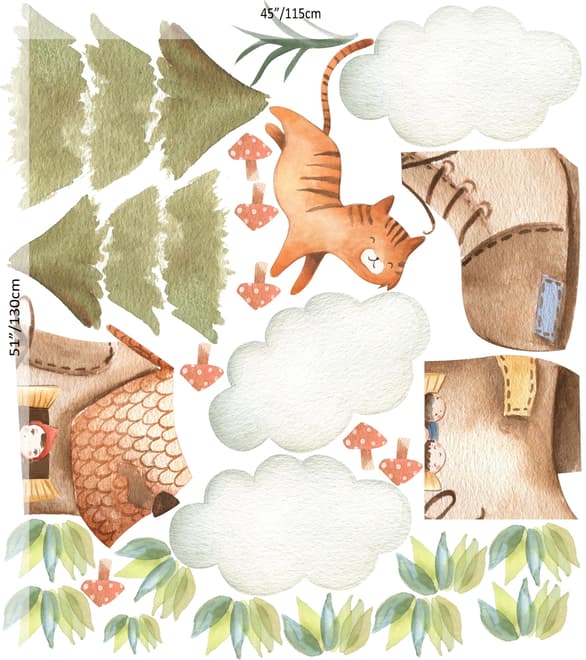 Kids Woodland Shoe with Cute Cats Wall Decal Sticker