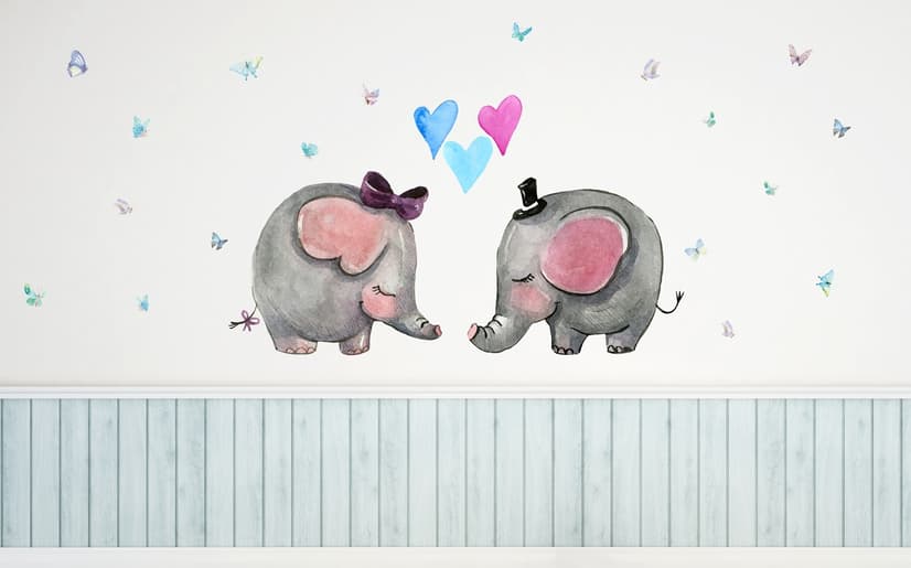 Cartoon Elephant with Little Love Wallpaper Mural