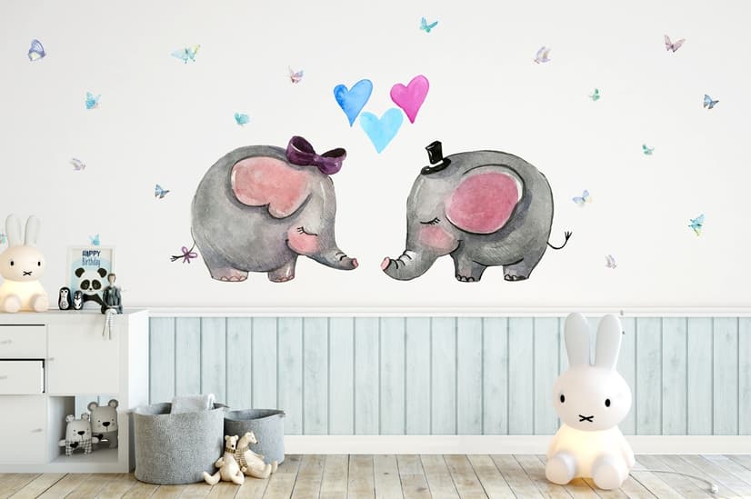 Cartoon Elephant with Little Love Wallpaper Mural