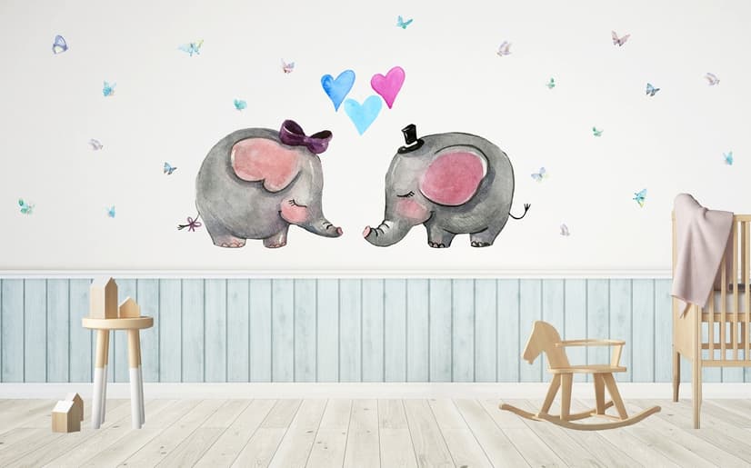 Cartoon Elephant with Little Love Wallpaper Mural