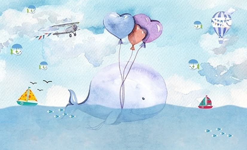 Cartoon Whale Sea Landscape Wallpaper Mural