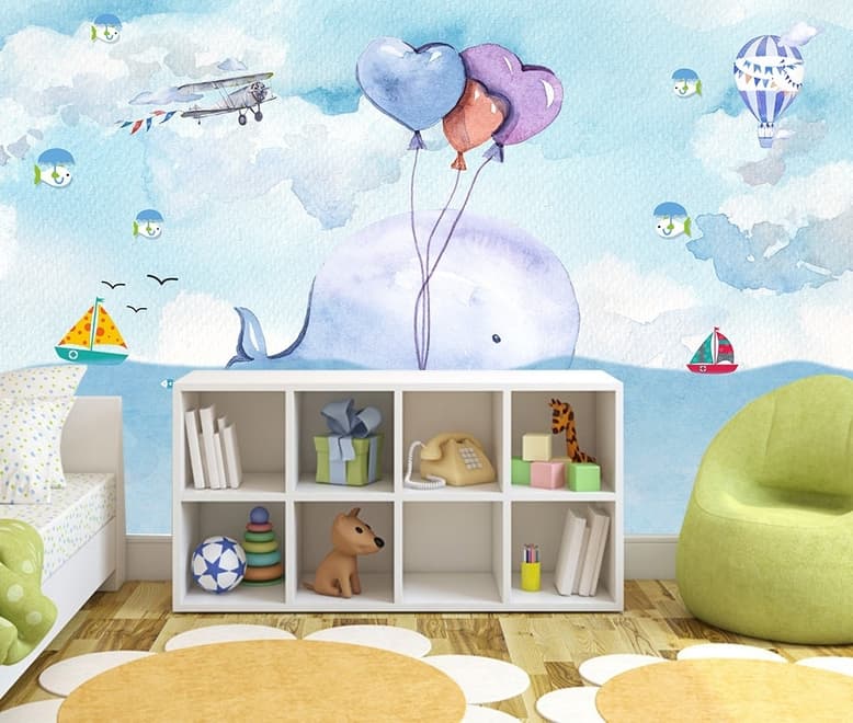 Cartoon Whale Sea Landscape Wallpaper Mural
