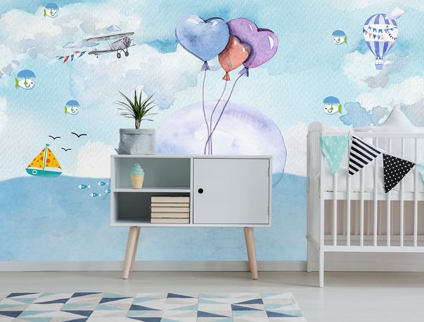Cartoon Whale Sea Landscape Wallpaper Mural