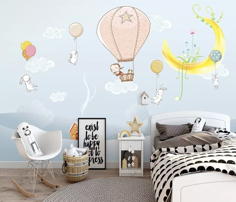 Cartoon Winterscape and Rabbit Flying Wallpaper Mural