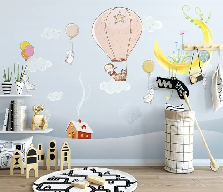 Cartoon Winterscape and Rabbit Flying Wallpaper Mural