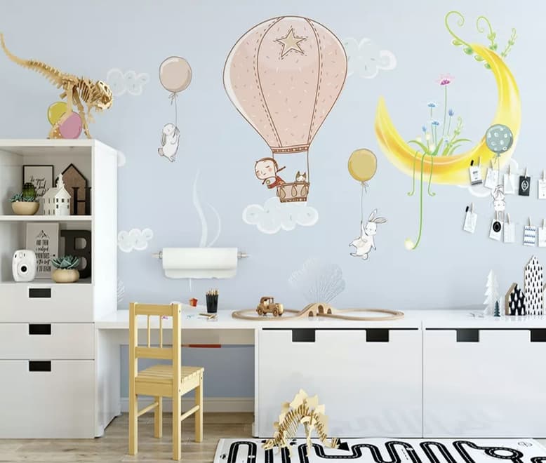 Cartoon Winterscape and Rabbit Flying Wallpaper Mural