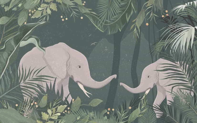 Papier peint éléphants mignons jungle tropicale enfants