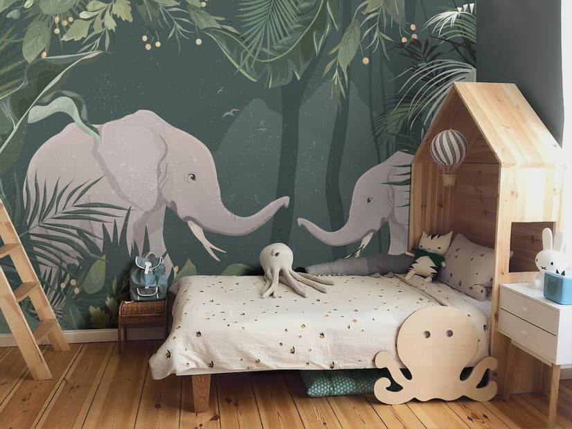 Papier peint éléphants mignons jungle tropicale enfants