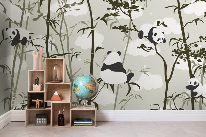 Papier peint panda mignon arbre bambou